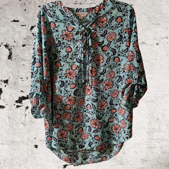 Decree Tops - NWOT-Decree Lace-up Front Top, Teal, 3/4 Sleeve, Size L